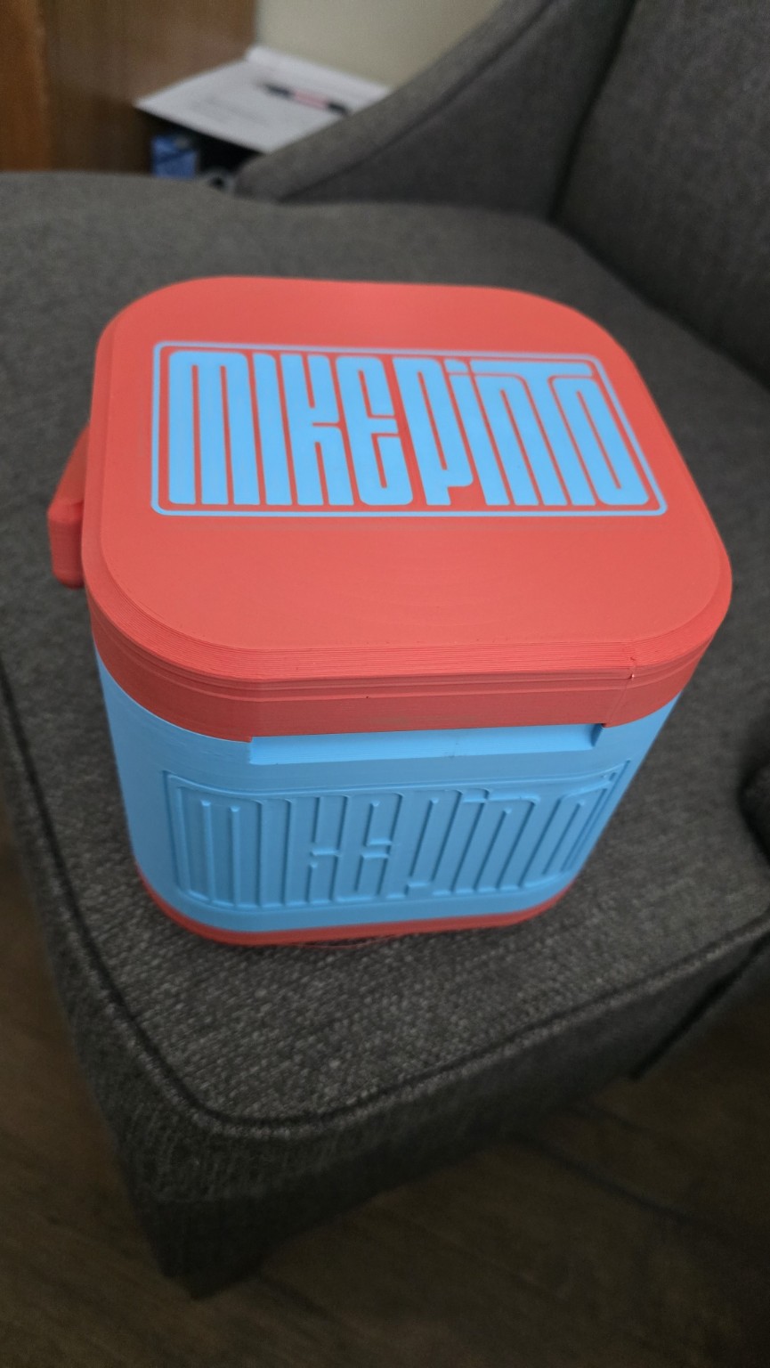 Lidded red and blue Mike Pinto 3D printed container