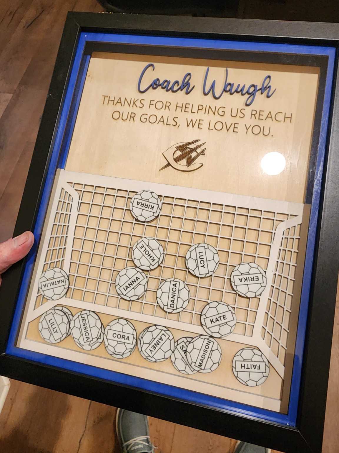 Personalized engraved coach appreciation artwork with team diagram