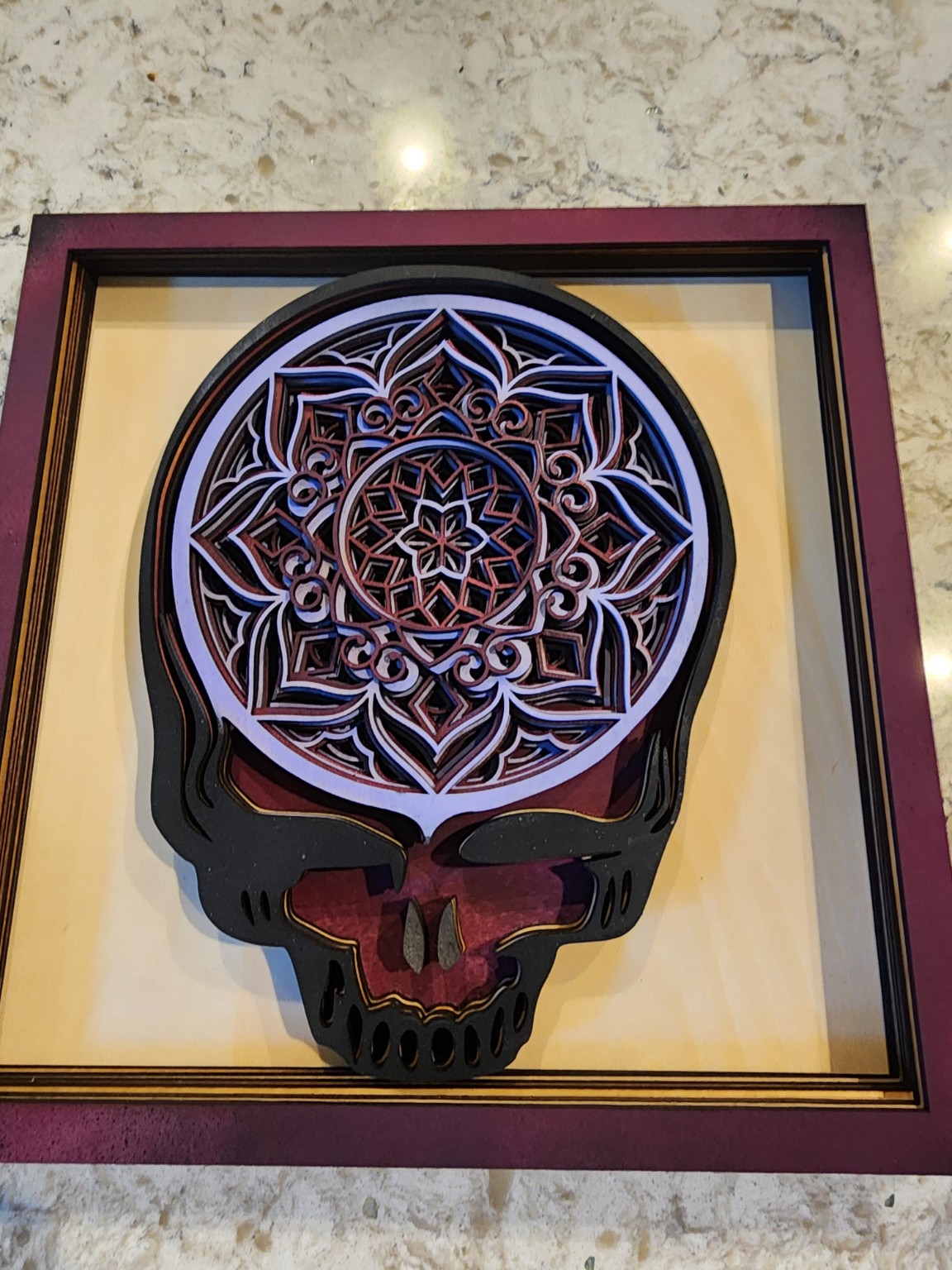 Skull mandala layered shadowbox artwork