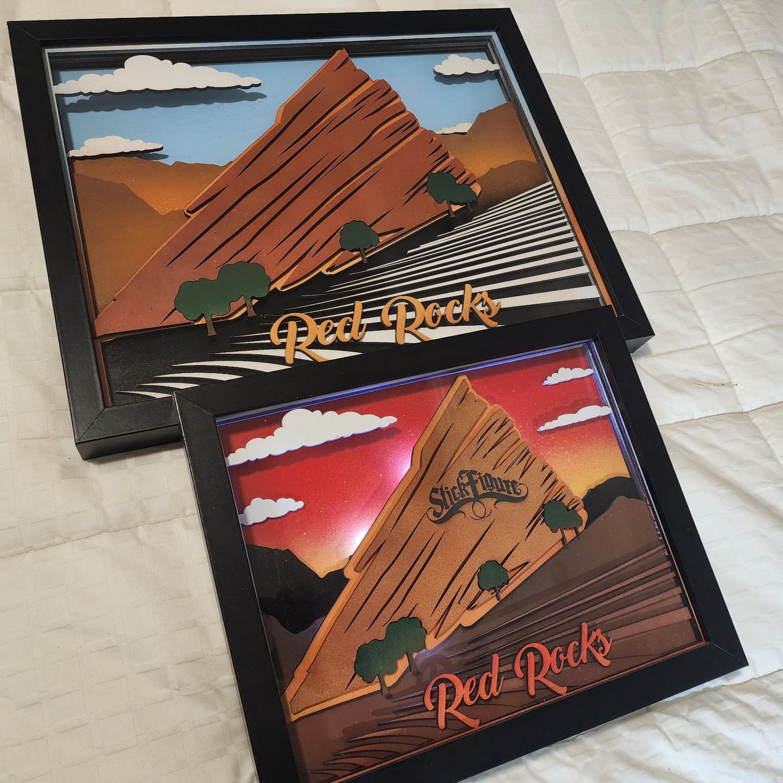 Pair of custom Red Rocks layered shadowboxes