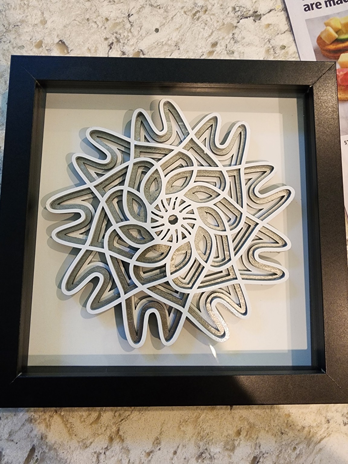 White and silver layered mandala shadowbox